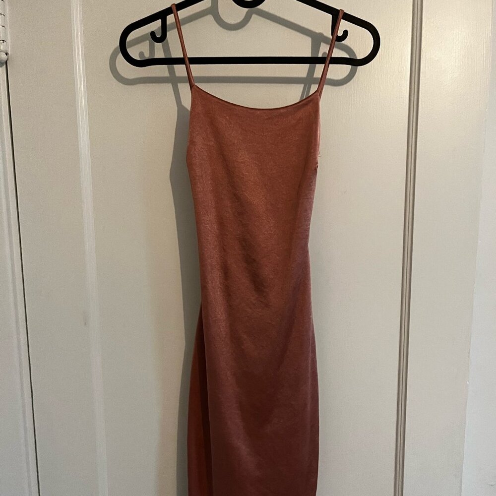 WINDSOR'S Faux Satin Pink Mini bodycon dress with tie up back